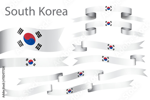 set of flag ribbon with colors of South Korea for independence day celebration decoration