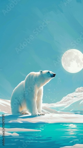 Arctic moonlight  polar bear by night