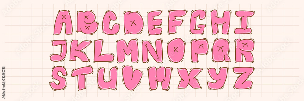 Funny Childish Pink Bubble Alphabet in 90s and 00s style. Playful ...