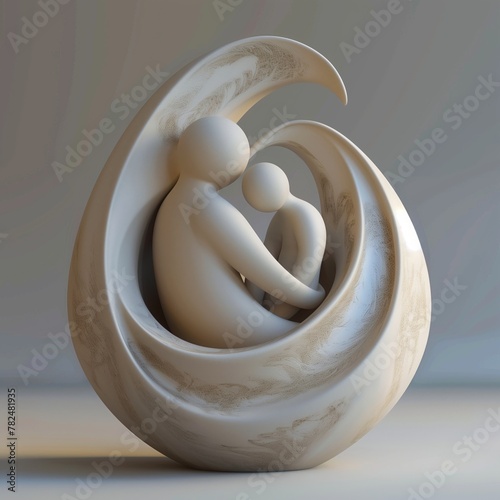 Abstract sculpture: two figures embrace, symbolizing love. Fits wellness, art, relationship. Home decor.