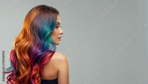 girl with beautiful long multi-colored hair fashion