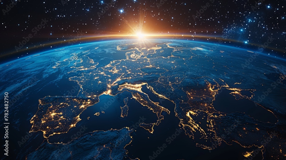 Sunrise over europe: planet earth from space Sunrise over europe: planet earth from space