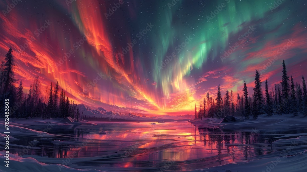 Majestic aurora over winter landscape