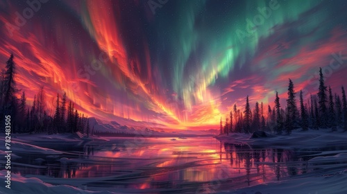 Majestic aurora over winter landscape