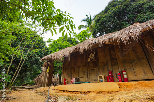 Original village thatched house in Chubao Village, Wuzhishan City, Hainan, China photo