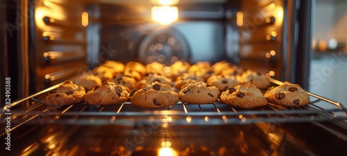 Homemade very delicious baked cookies being baked inside the kitchen oven photo