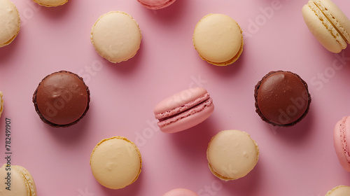 Macarons su sfondo rosa visti dall'alto photo