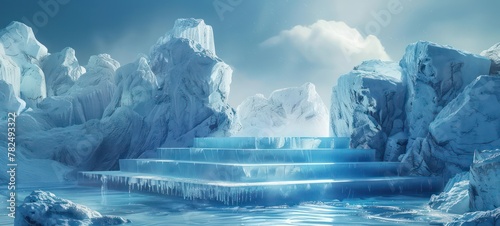 Podium ice water background product snow 3D mountain platform sea © Ibad