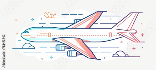 Travel plane, airplane continuous line outline art illustration
