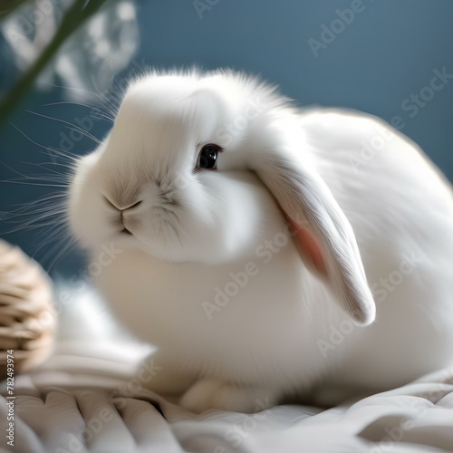 A fluffy white bunny with a fluffy tail, sitting in a basket3