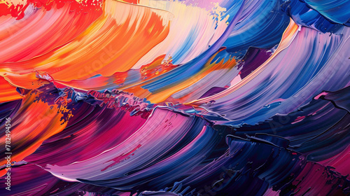 Bold and sweeping strokes of vivid color create a gradient wave that embodies the concept of movement and energy.