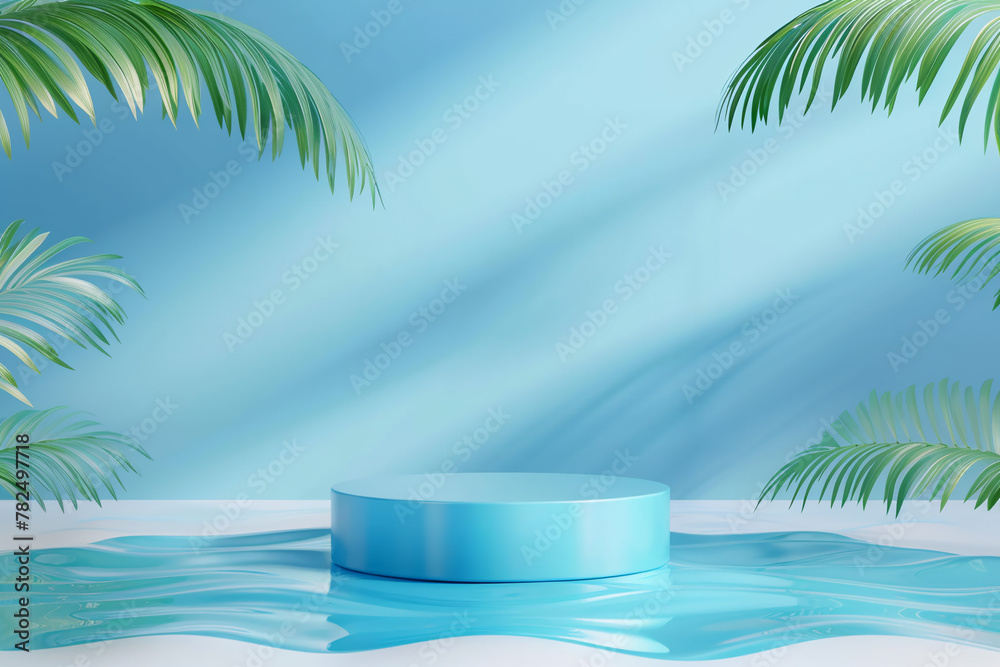 Empty podium or pedestal display on blue background with tropical leaves . Summer scene stage showcase for new product, promotion sale, banner, presentation, cosmetic. AI Generated
Empty podium or pedestal display on blue background with tropical leaves . Summer scene stage showcase for new product, promotion sale, banner, presentation, cosmetic. AI Generated