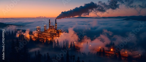 Twilight Industry Above Clouds: Nature Meets Technology. Concept Twilight, Industry, Above Clouds, Nature, Technology