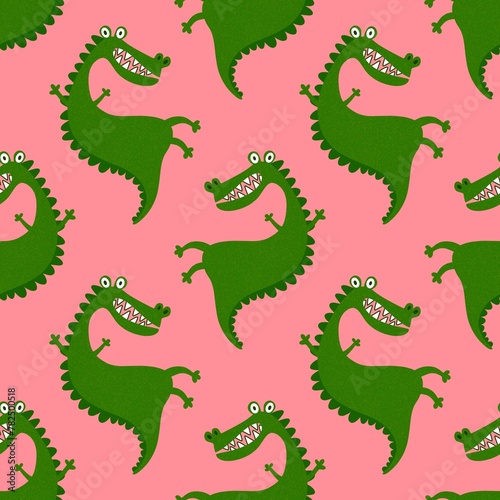Cartoon monsters dragon seamless birthday crocodile pattern for wrapping paper and fabrics and linens and kids