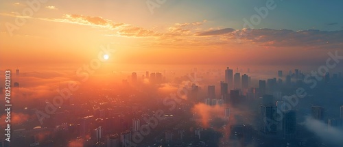 Smart City Sunrise: The Beat of Clean Air Tech. Concept Environmental Sustainability, Urban Innovation, Renewable Energy, Clean Air Technology, Smart Cities #782502103