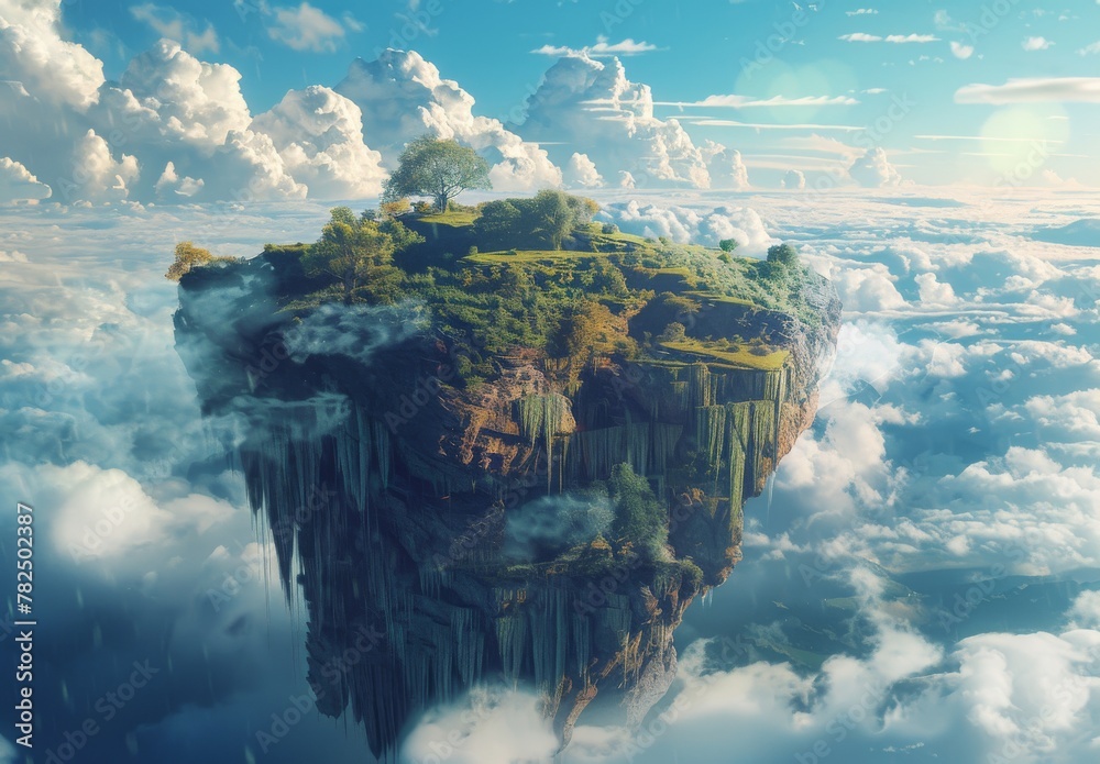 Surreal landscapes that blur the line between reality and fantasy, with dreamlike scenery, floating islands, and mystical atmospheres that transport viewers to otherworldly realms. - obrazy, fototapety, plakaty 