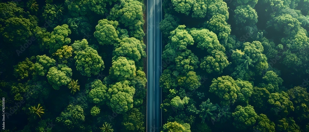 Obraz premium Sustainable Harmony: A Road Through Earth's Green Heart. Concept Environment, Sustainability, Harmony, Green Heart, Earth