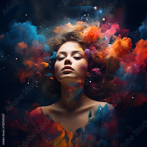  "Surreal portrait photography blends ethereal beauty with vibrant digital elements for dreamlike portraits."