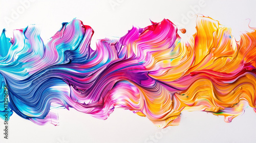 Bold strokes of vibrant color blending seamlessly, creating an energetic gradient wave agnst a clean white canvas, adding a touch of vibrancy to the scene.