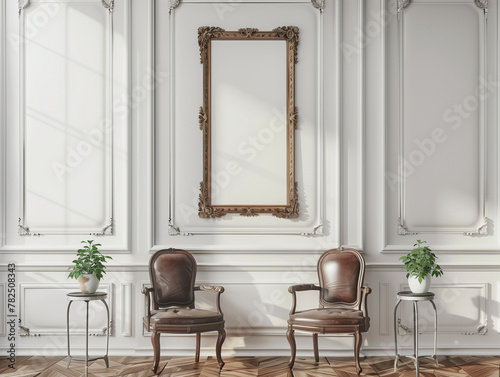 Mockup frame in living room interior background. 3d render.