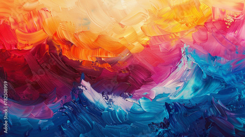 Bold strokes of vibrant color blend gracefully, forming a dynamic gradient wave.