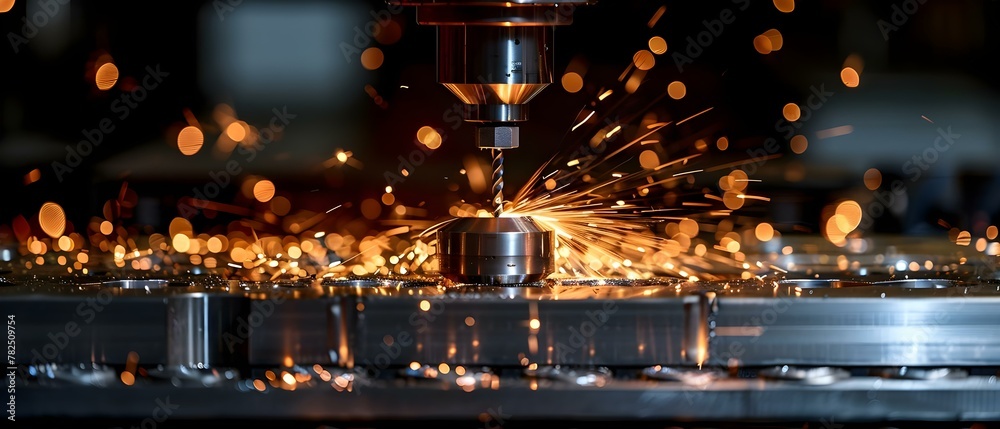 Precision in Progress: CNC Milling Sparks. Concept Machining, Precision Engineering, CNC Milling, Manufacturing Technology