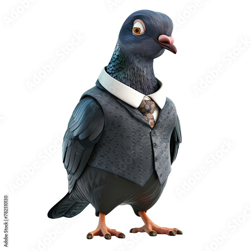 Pigeon dressed in a stylish waistcoat stands out against a transparent background, exuding charm and sophistication photo