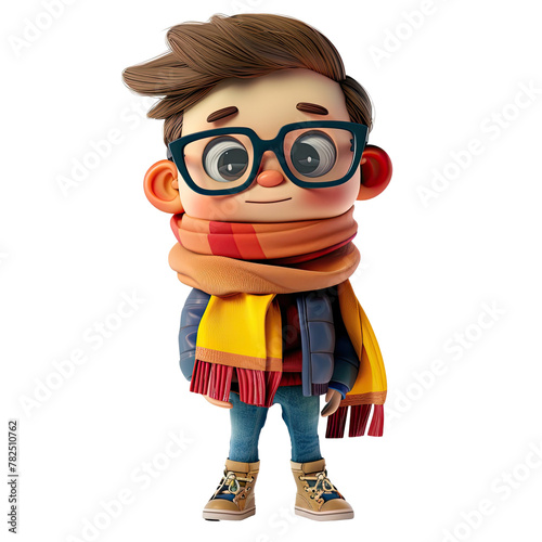 Stylish character in glasses and scarf posing on a transparent background