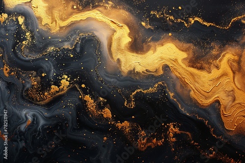 Closeup shot of a black and gold marble texture resembling a magical world map