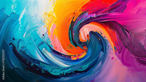 Bold strokes of vibrant color swirl gracefully, converging to create an energetic gradient wave.