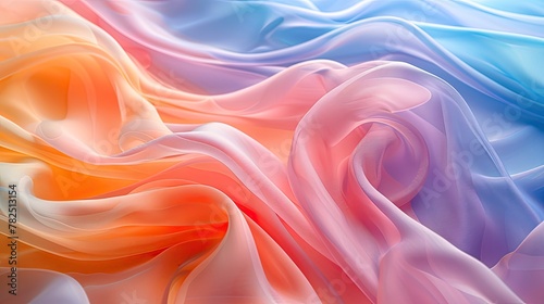 Soft flowing waves of multicolored fabric create an abstract background, soft tones, fine details, high resolution, high detail, 32K Ultra HD, copyspace