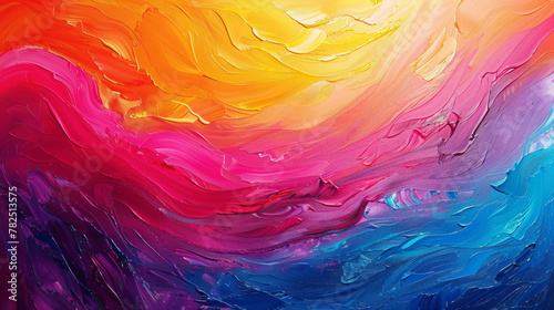 Bold strokes of vibrant colors blend seamlessly, creating a dynamic gradient wave.