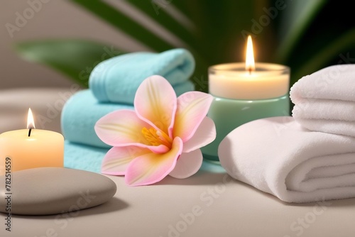 Immerse in the tranquility of a spa retreat with this image. It showcases a harmonious blend of smooth spa stones and vibrant flowers, symbols of relaxation and rejuvenation.