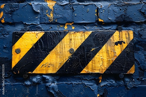 Vivid Caution: Weathered Warning Stripes on Blue. Concept Nature Photography, Abstract Art, Weather Patterns, Creative Expression photo