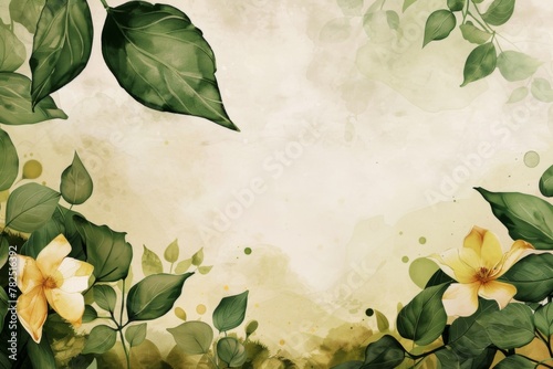 A painting of flowers and leaves on a white background