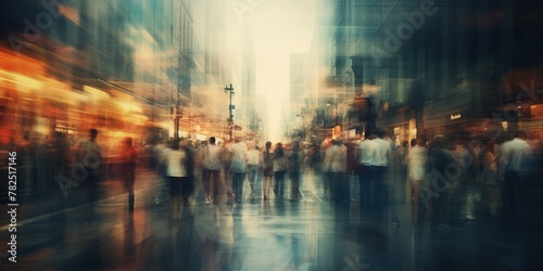 Bustling city street crowds of people moved in blur motion -, concept of Urban hustle