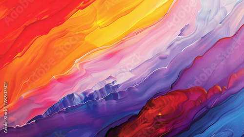 Bold strokes of vibrant hues converge fluidly, creating a captivating gradient pattern.