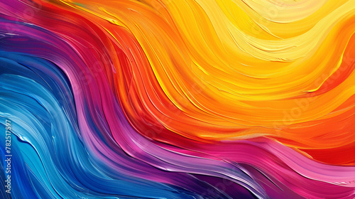 Bold strokes of vibrant hues merge seamlessly, creating a dynamic gradient wave that radiates energy and vitality.