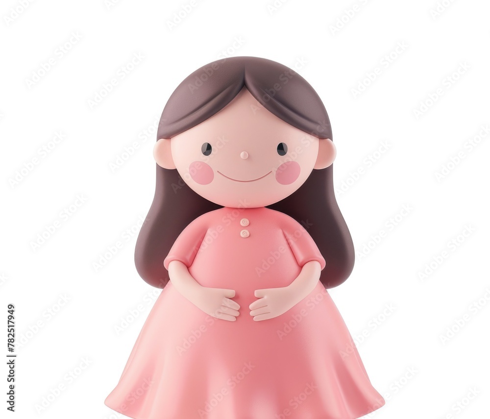 pregnant woman in pink dress 3d character. Asian style. kawaii. Korean. future mother. White background. pregnant woman in pink dress 3d character. Asian style. kawaii. Korean. future mother. White background.