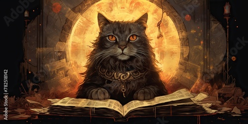 Cat as god, book illustration marginalia style -, concept of Idolatry