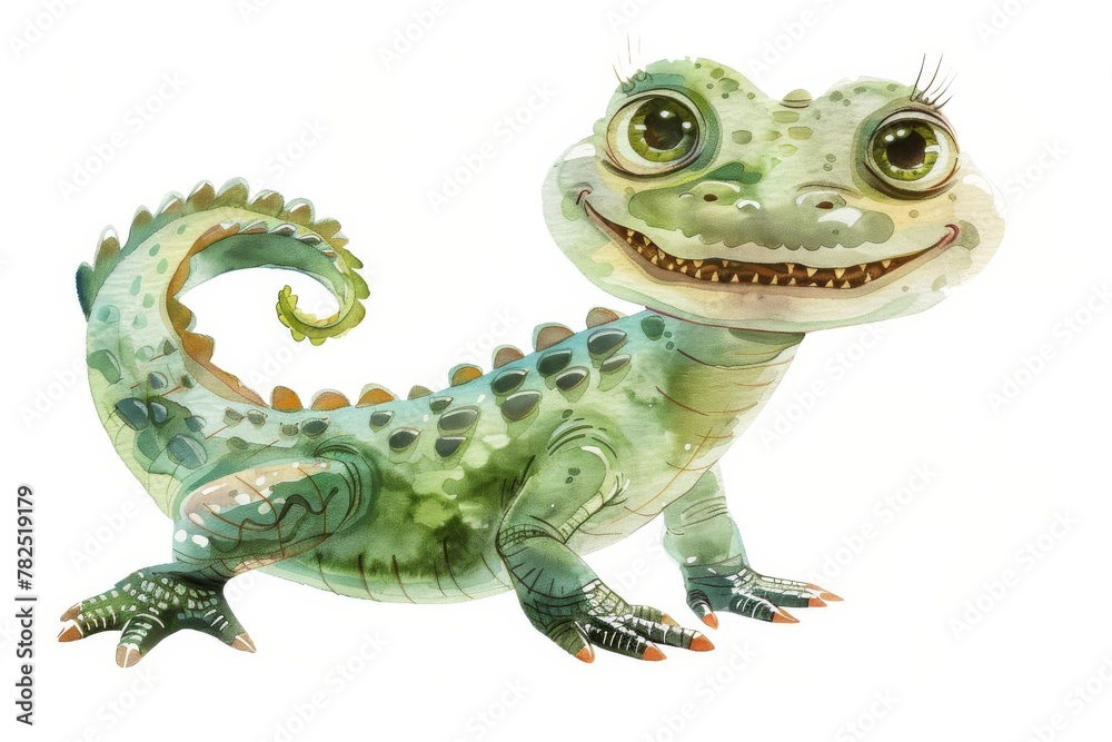 This illustration depicts a cheerful and colorful gecko with a friendly expression and a playful stance