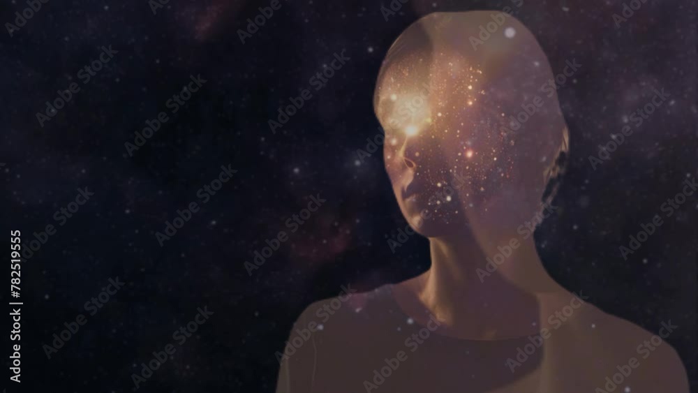 ilustração rosto de uma  mulher com estrelas no cosmo