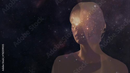 ilustração rosto de uma  mulher com estrelas no cosmo photo
