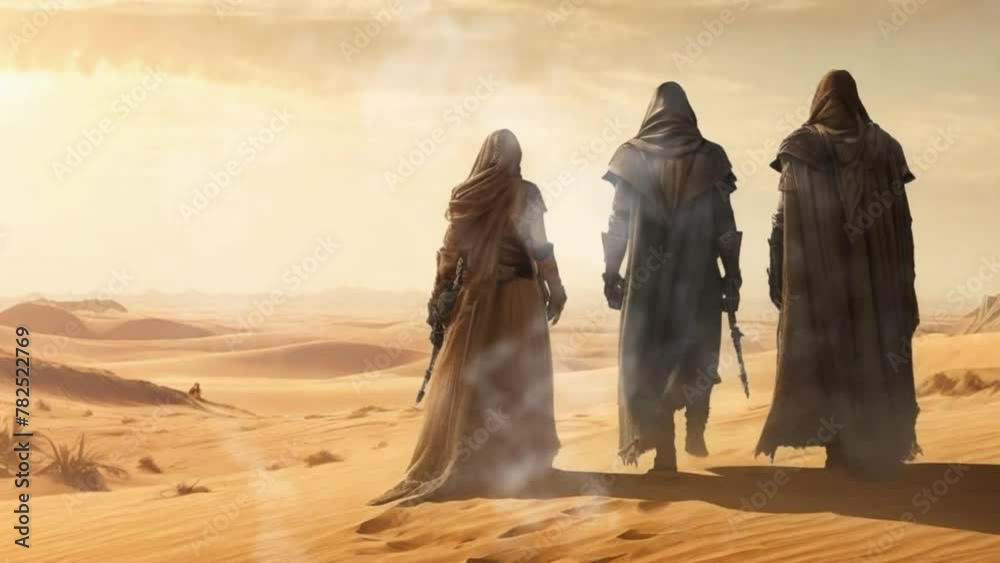 ilustração pessoas no deserto 