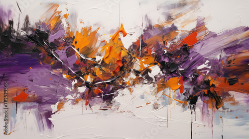 Bold strokes of vibrant purple and tangerine orange on a pure white surface, expressing a sense of creativity and imagination.