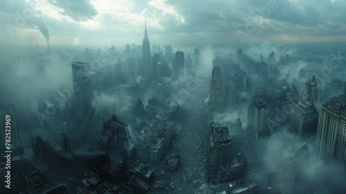 Apocalyptic Cityscape Panorama with Dramatic Skyline