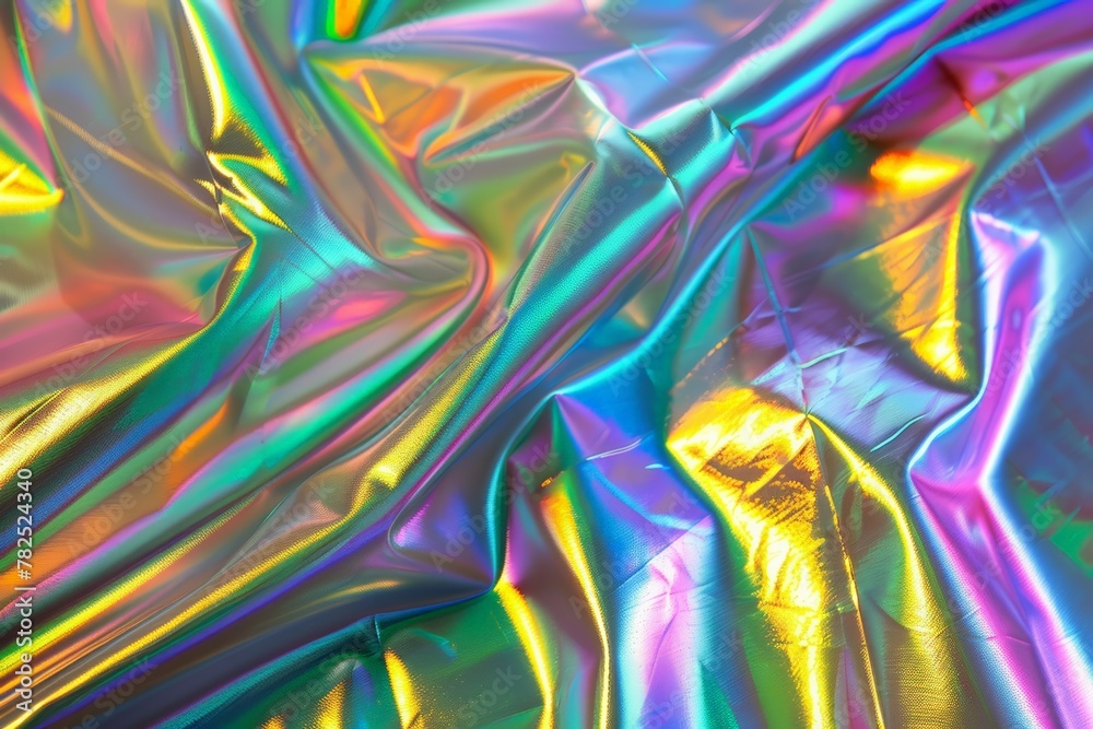 Crumpled holographic texture with a spectrum of colors, creating a vivid and dynamic abstract metallic surface with intense shine Crumpled holographic texture with a spectrum of colors, creating a vivid and dynamic abstract metallic surface with intense shine