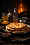 Puran poli, an Indian flatbread. Food blog, cultural article. Festival Gudi, Ugadi. Traditional cuisine concept. Restaurant menus, and cultural presentations.	