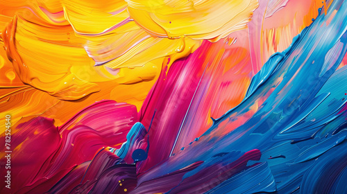 Bold strokes of vivid color sweep across the canvas, forming a dynamic gradient wave.