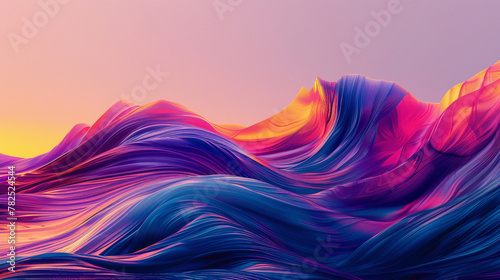 A gradient wave emerges from bold strokes of vibrant color, flowing dynamically in a minimalist environment.